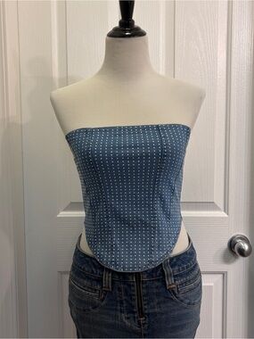 Denim Blue Studded Strapless Corset Camisole